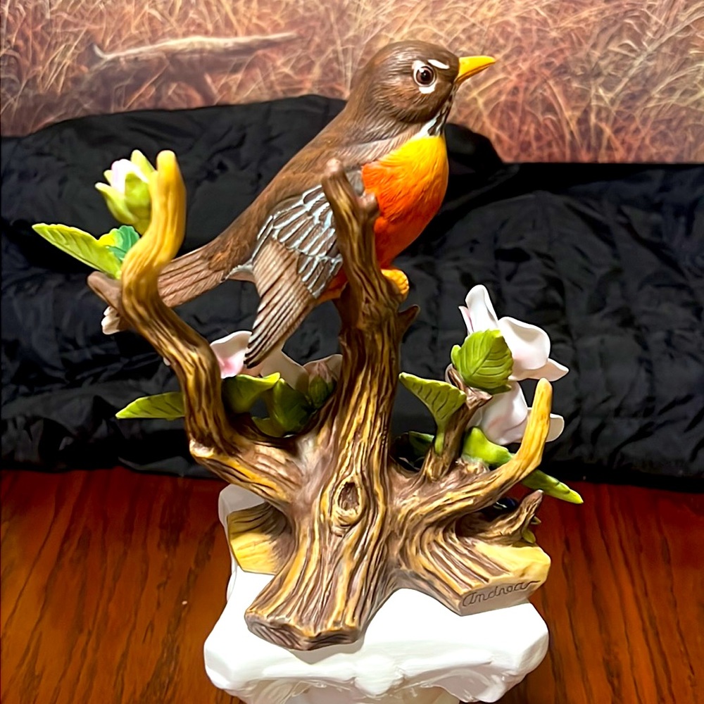 ANDREA’S BIRDS. ROBIN with WILD ROSES 🌹 Fine Hand Painted Porcelain Art 9743 - Picture 6 of 16